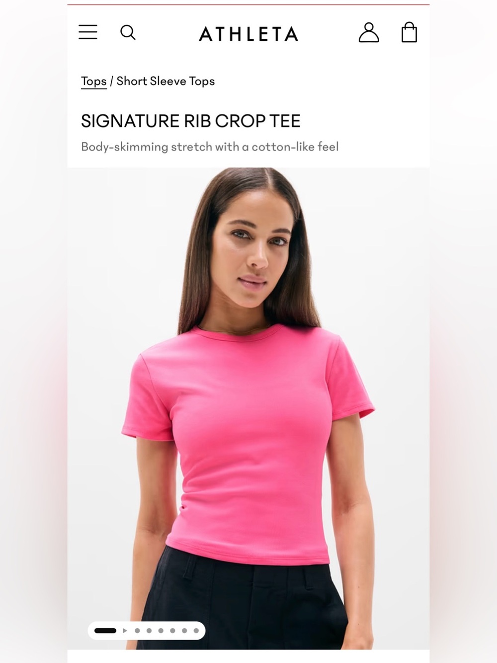 NWT! Athleta SIGNATURE RIB CROP TEE Medium Cerise